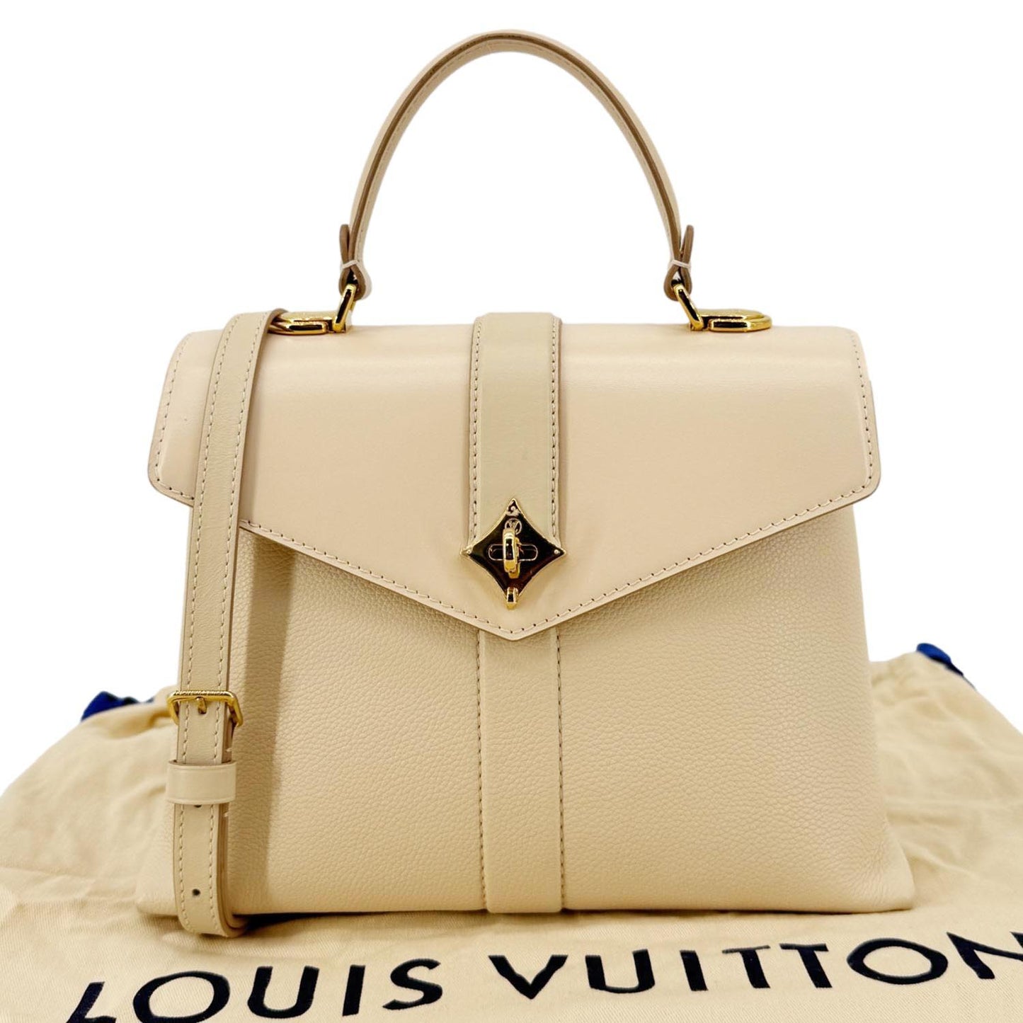 LOUIS VUITTON Rose Des Vents PM Grained Leather Top Handle Crossbody Bag Creme