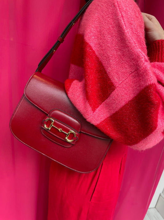 Gucci Horsebit Red Leather Shoulder Bag