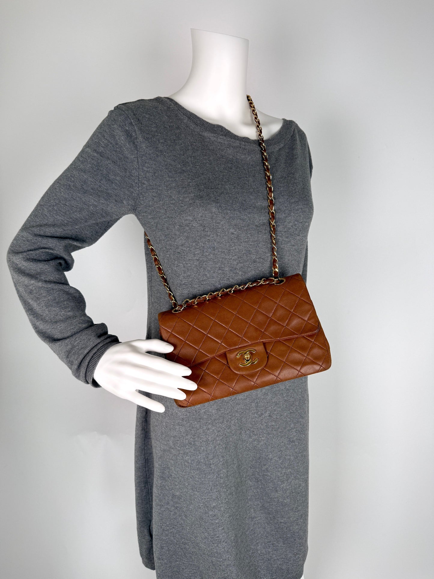 Chanel Brown Small Lambskin Quilted Leather Gold Hardware Double Flap Shoulder Bag