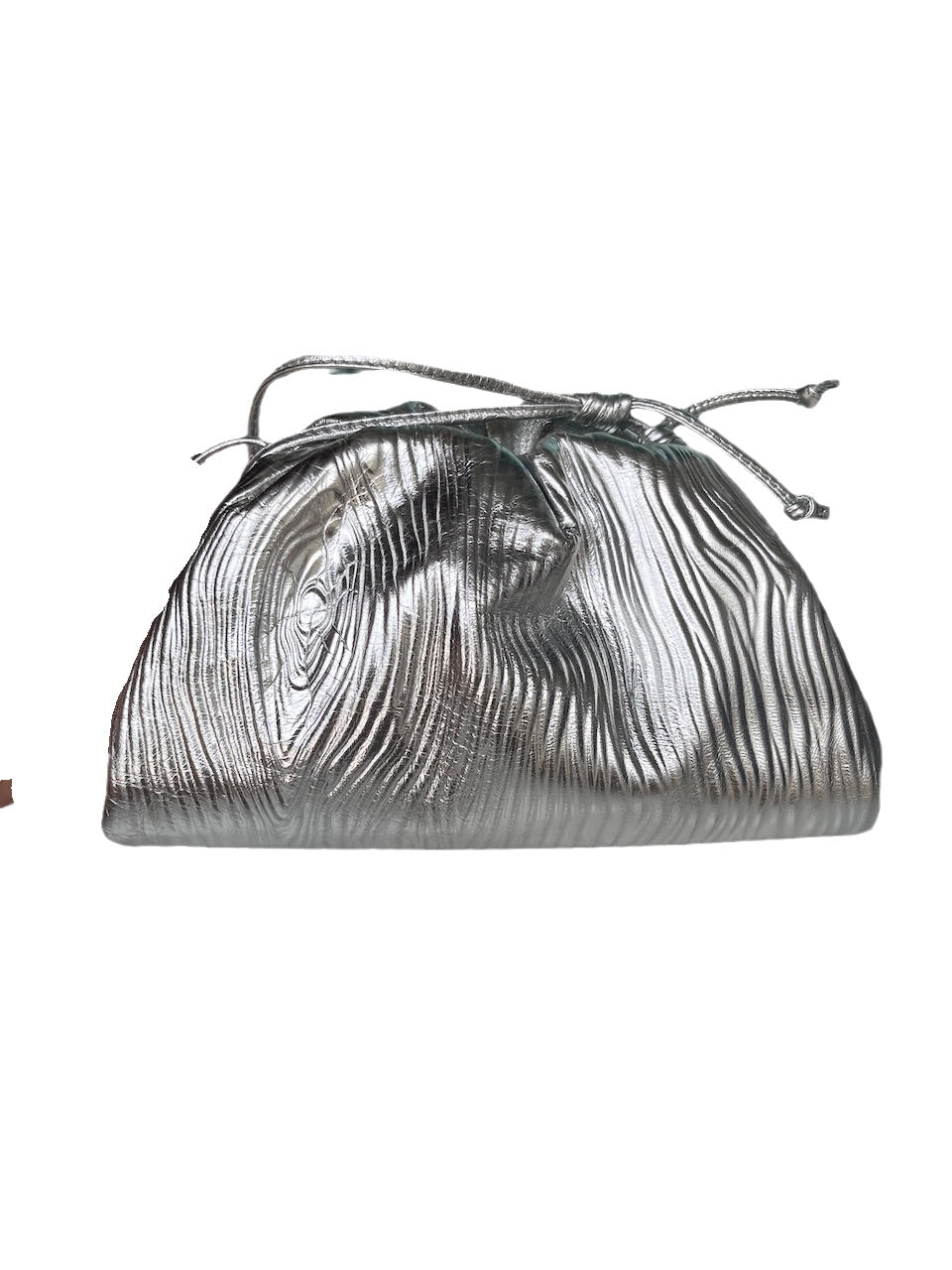 Bottega Veneta Pouch Mini Silver Lambskin Leather Tree Trunk pattern