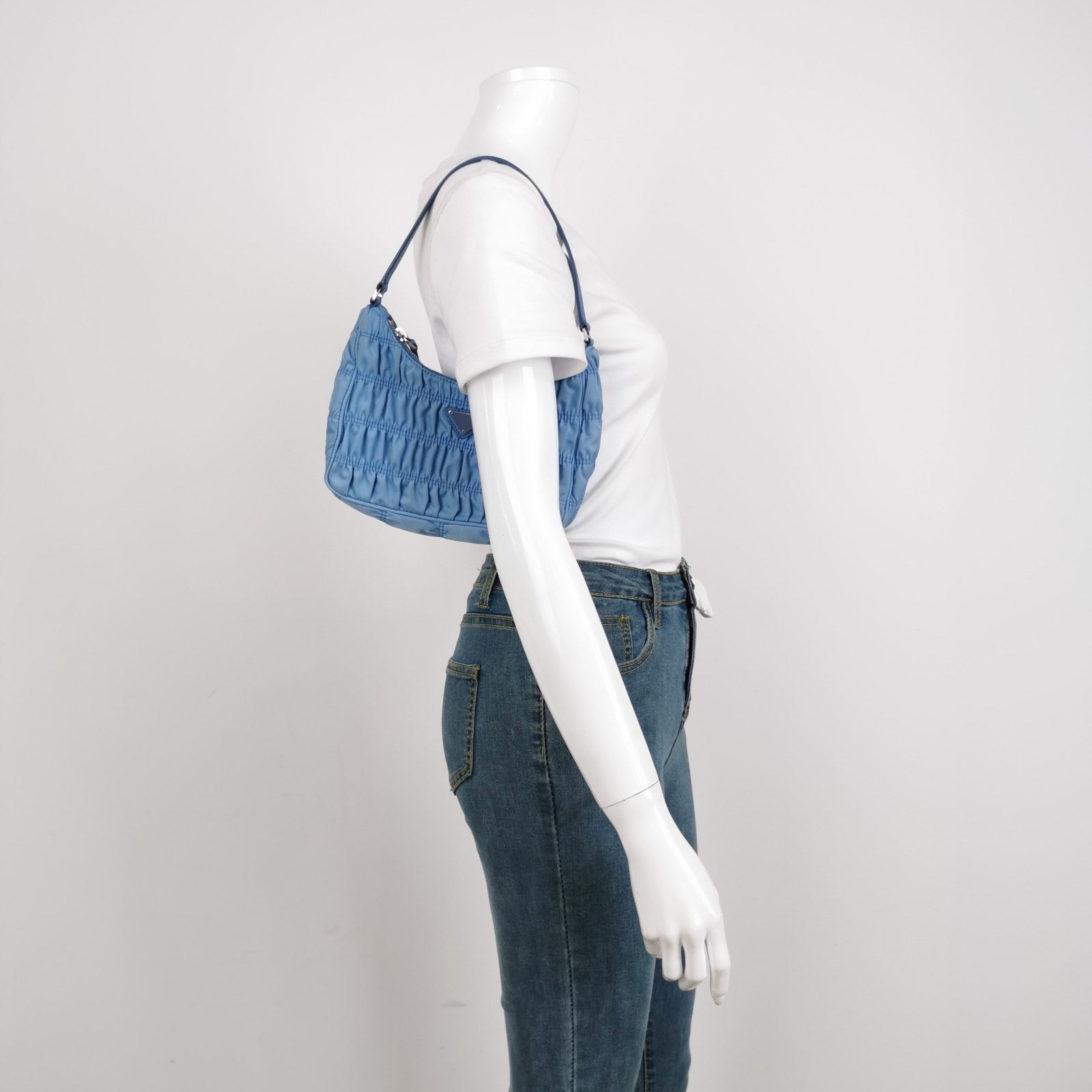 Prada Tessuto Nylon Gaufre Hobo Shoulder Bag Blue