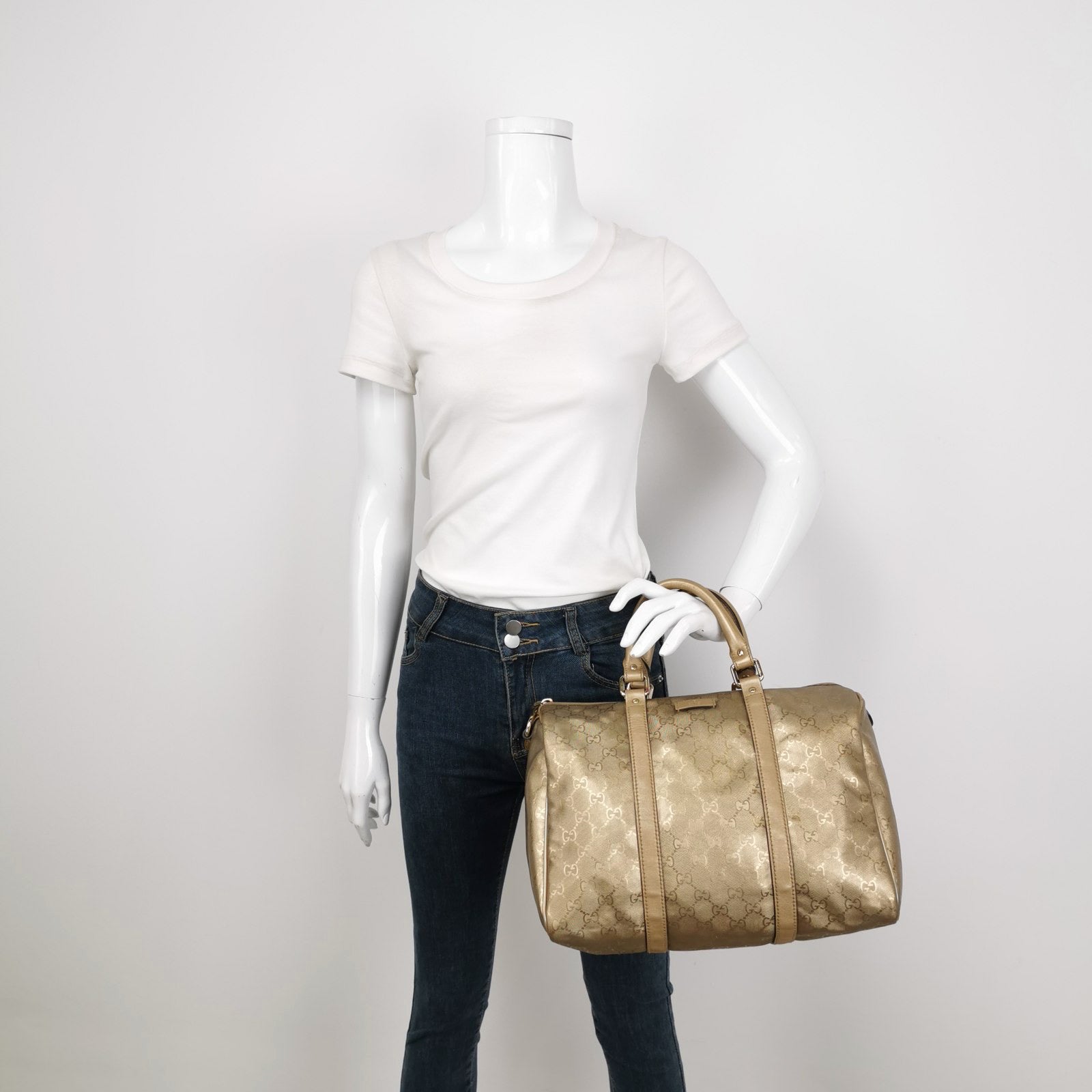 Gucci Joy Boston Bag Gold Top Handle Bag Gucci Monogram PU