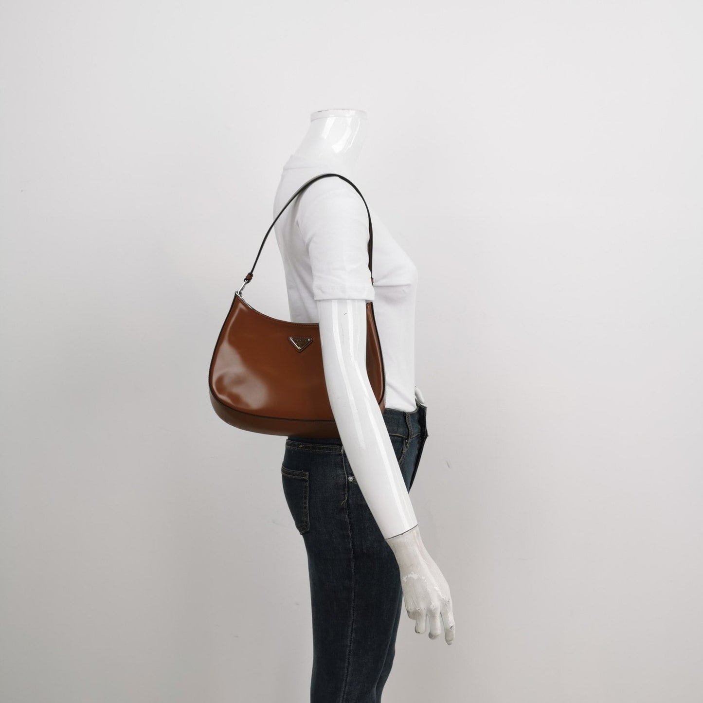 Prada Cleo Caramel Brown Brushed Leather Shoulder Bag