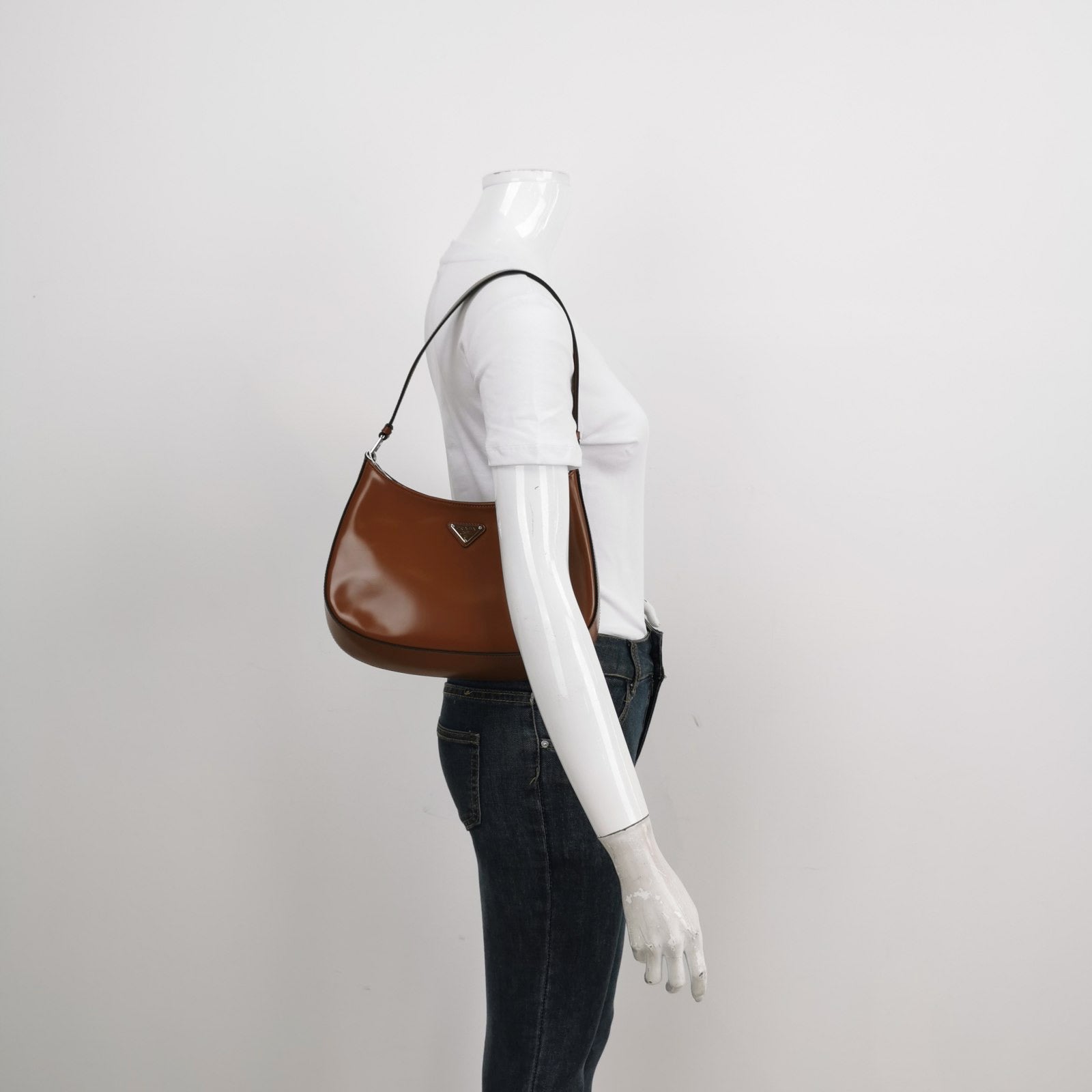 Prada Cleo Caramel Brown Brushed Leather Shoulder Bag