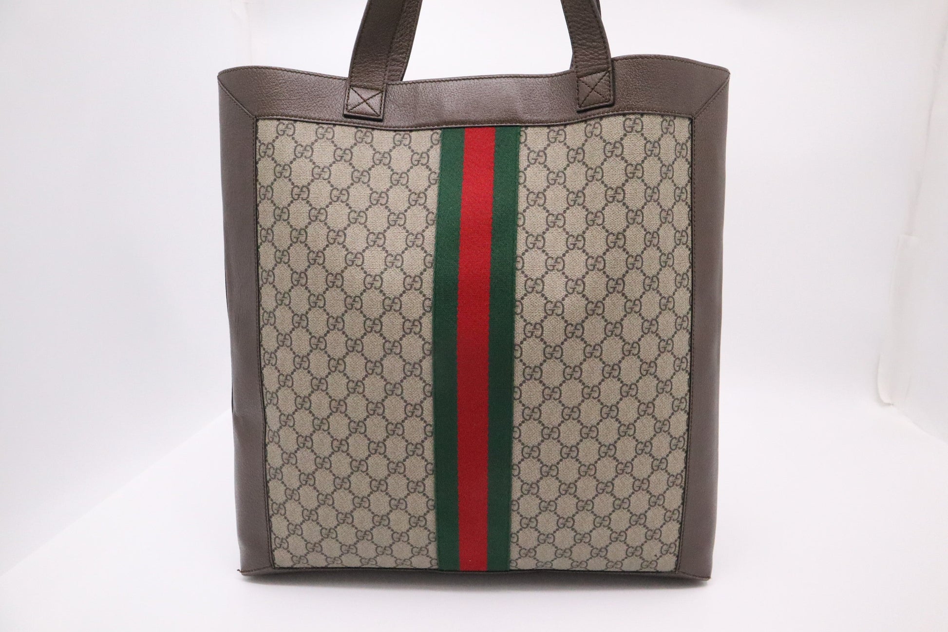 Gucci Ophidia Tote in GG Supreme Canvas and Brown Leather