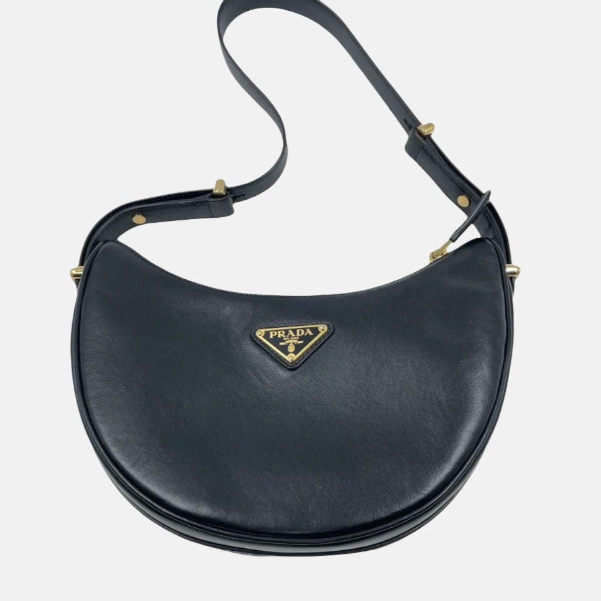 Prada ArquÃ © black calfskin leather shoulder bag Crescent Moon Shape