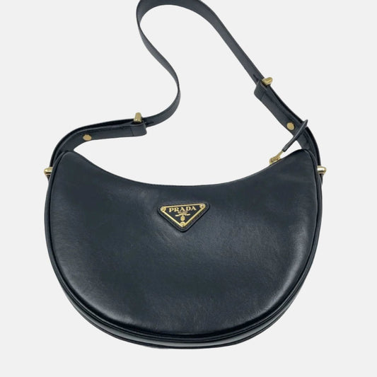 Prada ArquÃ © black calfskin leather shoulder bag Crescent Moon Shape