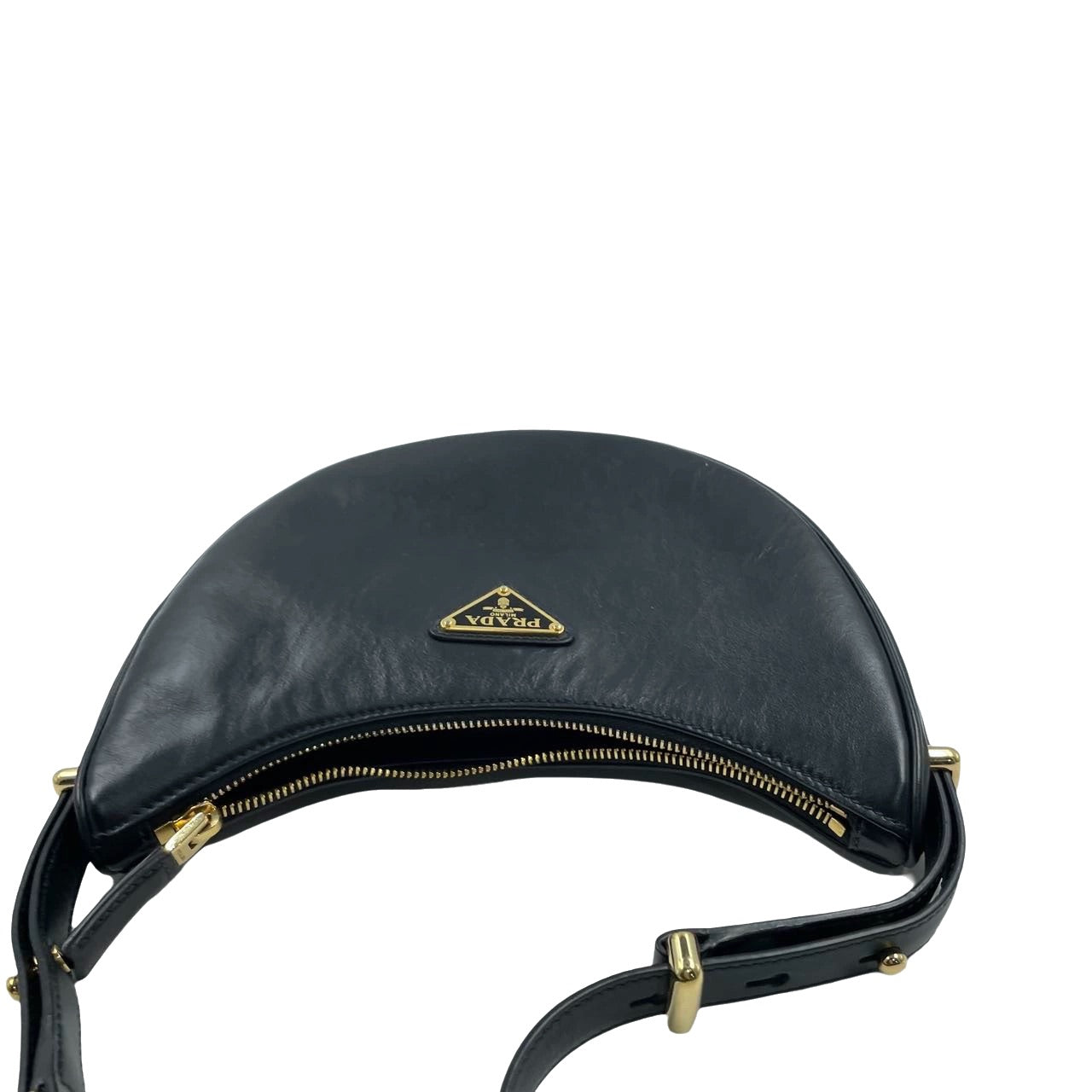 Prada ArquÃ © black calfskin leather shoulder bag Crescent Moon Shape