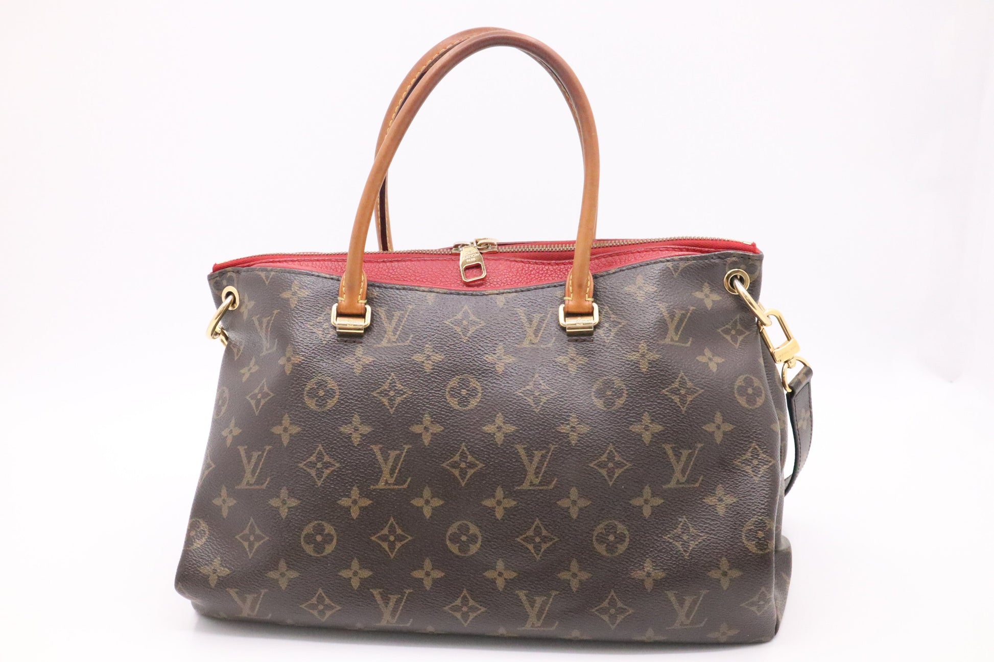 Louis Vuitton Pallas in Red Leather & Monogram Canvas