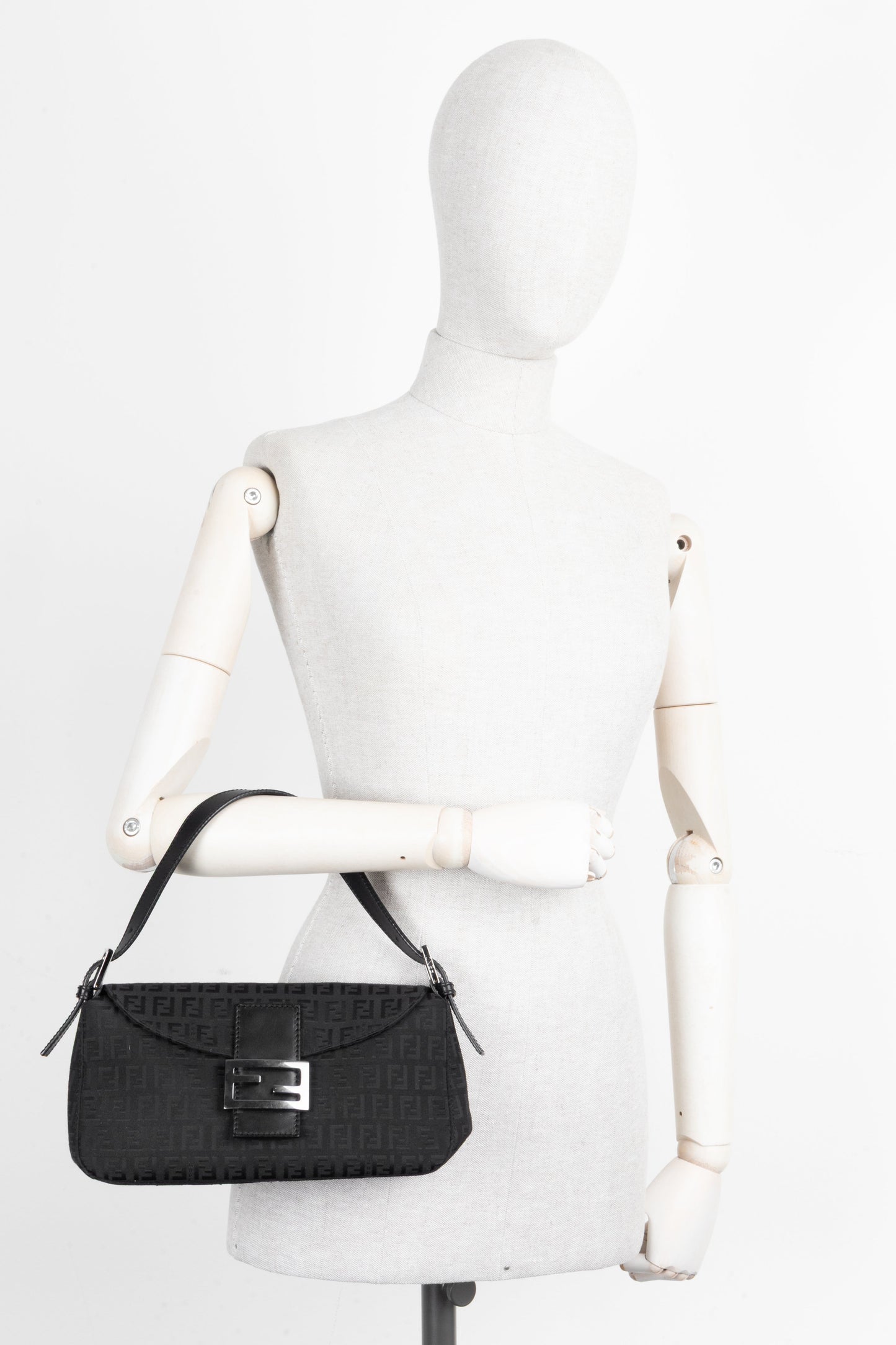 FENDI Zucca Print Baguette Shoulder Bag Black Canvas