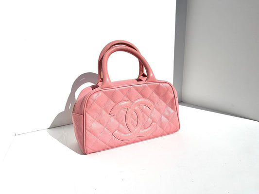 CHANEL Timeless Pink Quilted Caviar Bowler Bag