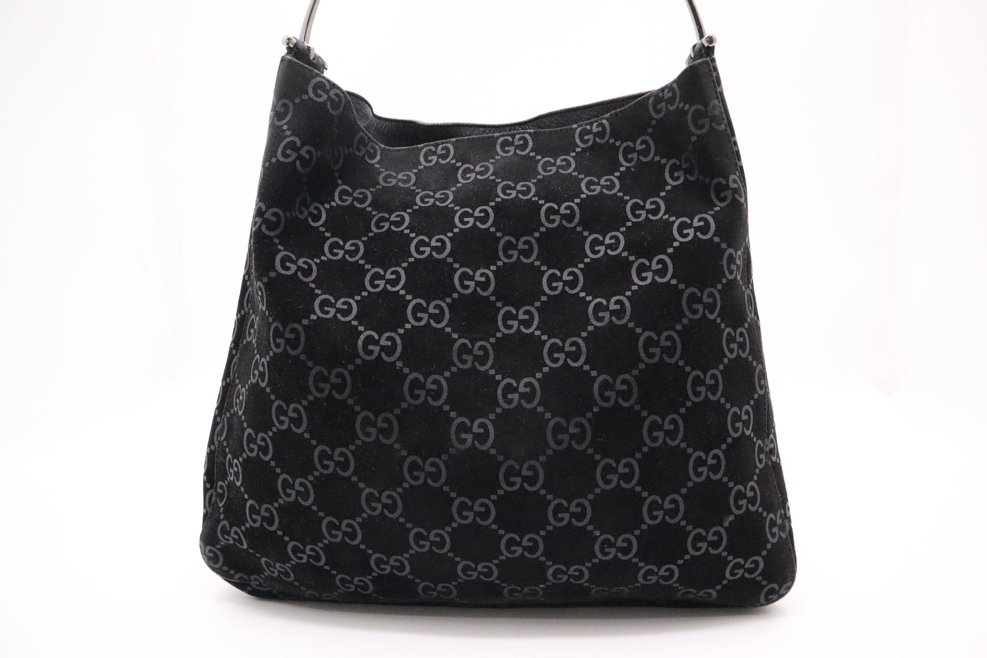 Gucci Shoulder Tote in Black GG Suede Canvas