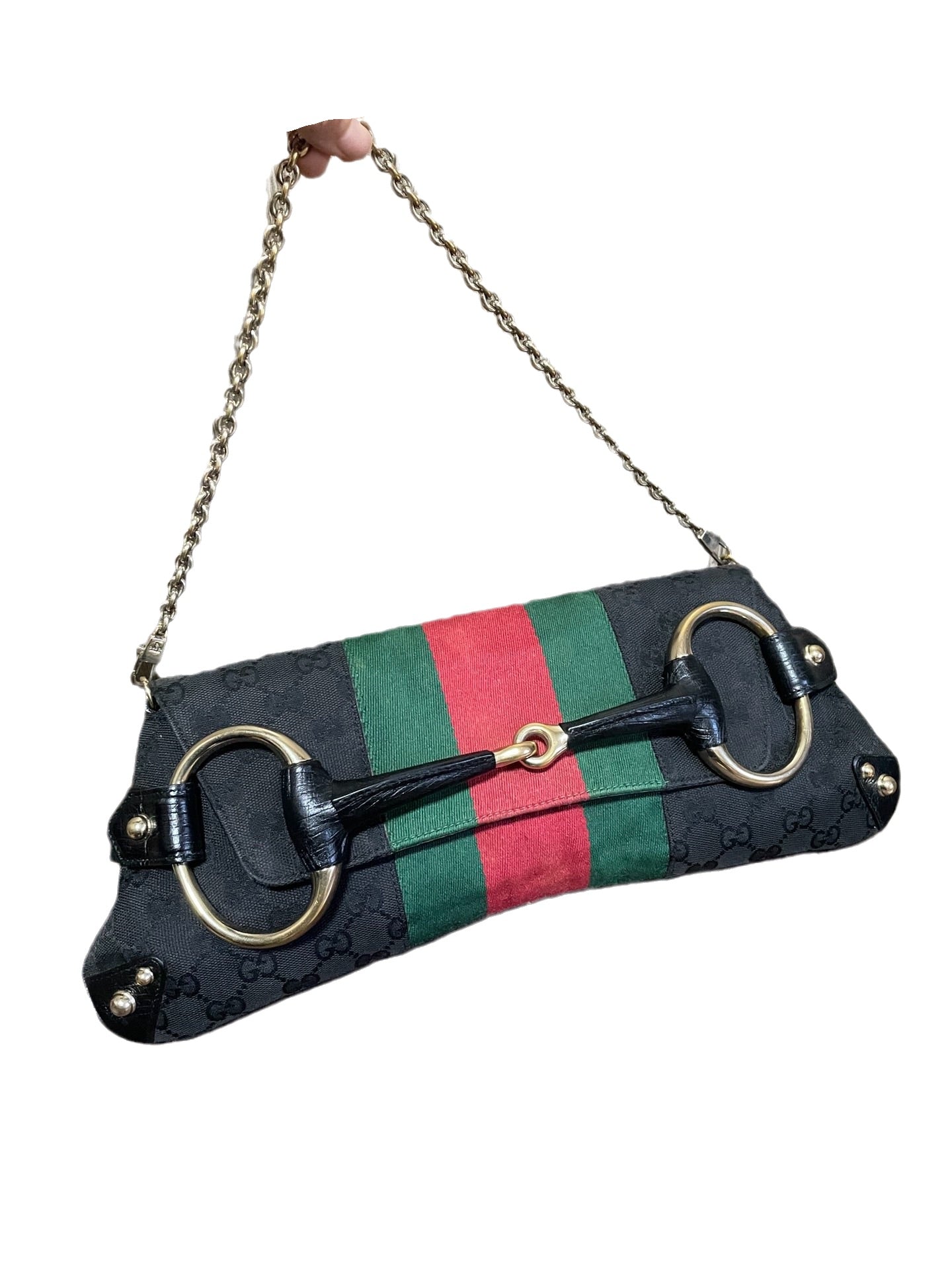 Gucci Horsebit 1955 Cloth Black Monogram Large Shoulder bag