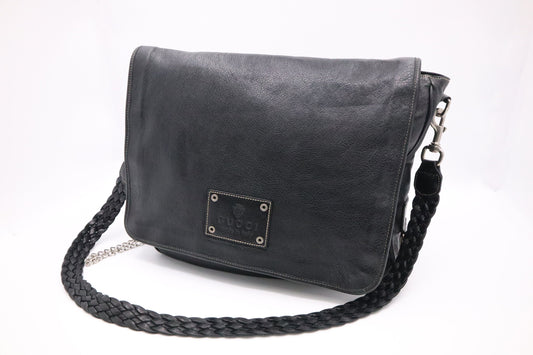 Gucci Crest Chain Messenger Bag in Black Leather
