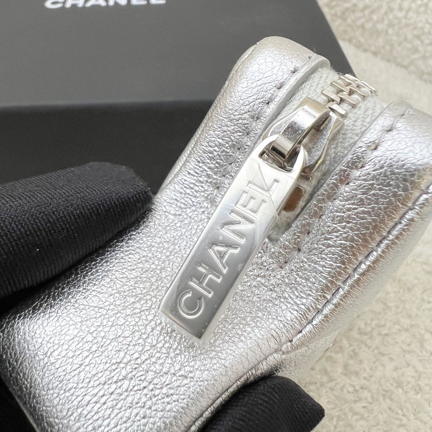 Chanel VIP Gift 24C Star Pouch Charm in Iridescent Silver Lambskin and SHW Clutch