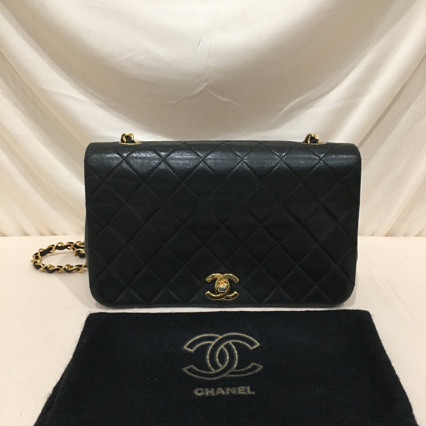 Chanel Black Leather Single Flap Shoulder Bag Sku 73023