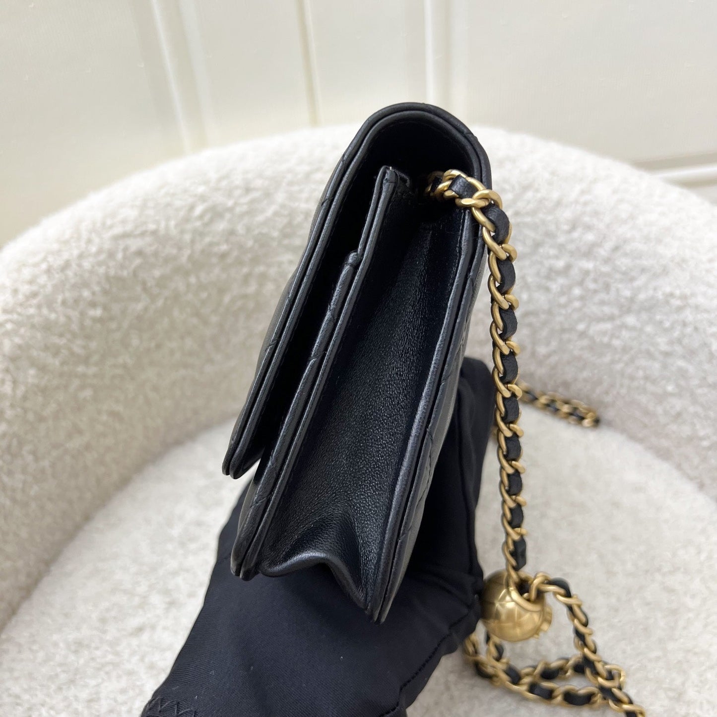 Chanel Pearl Crush Wallet on Chain WOC in Black Lambskin and AGHW (Model: AP1450) Crossbody