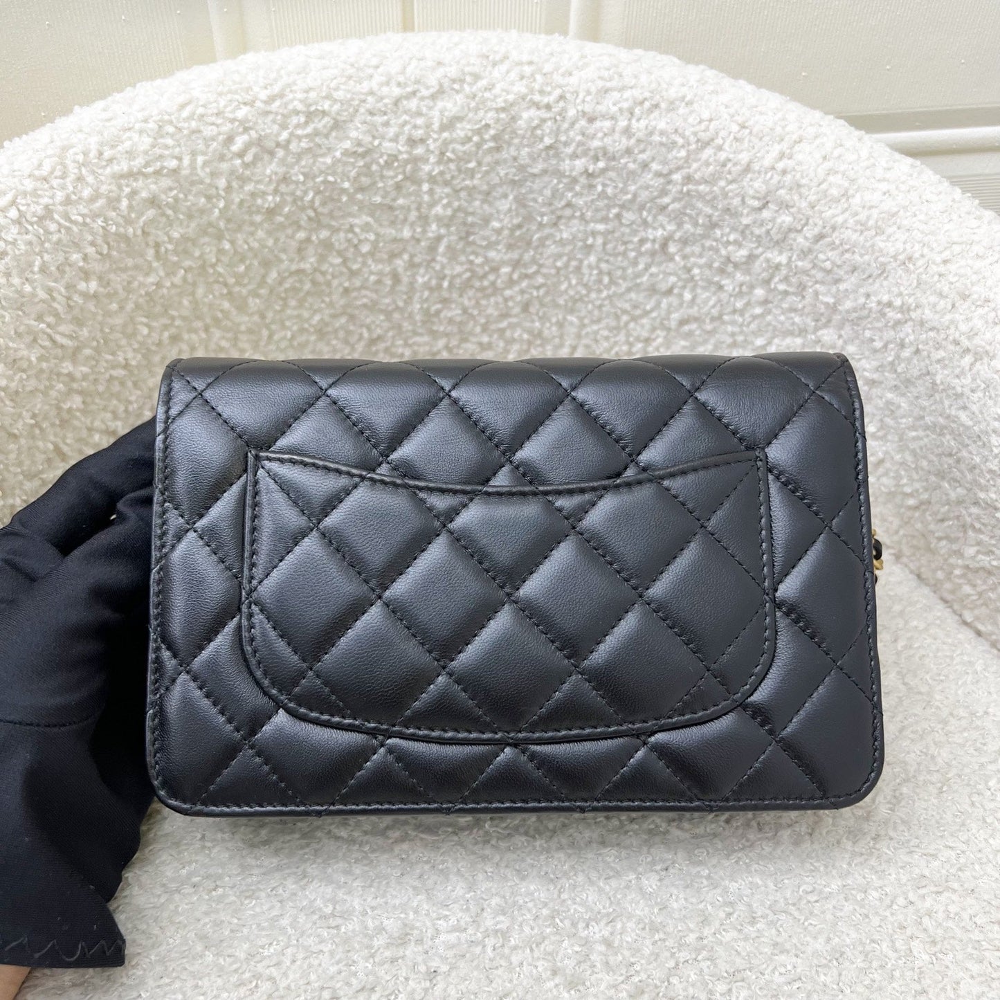 Chanel Pearl Crush Wallet on Chain WOC in Black Lambskin and AGHW (Model: AP1450) Crossbody