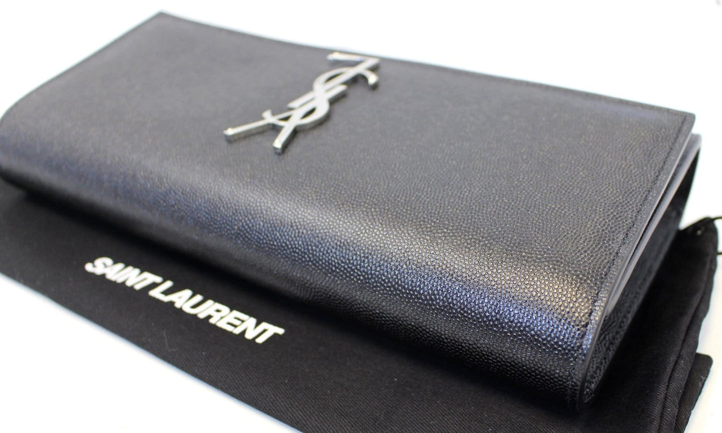 SAINT LAURENT Kate Black Leather Clutch