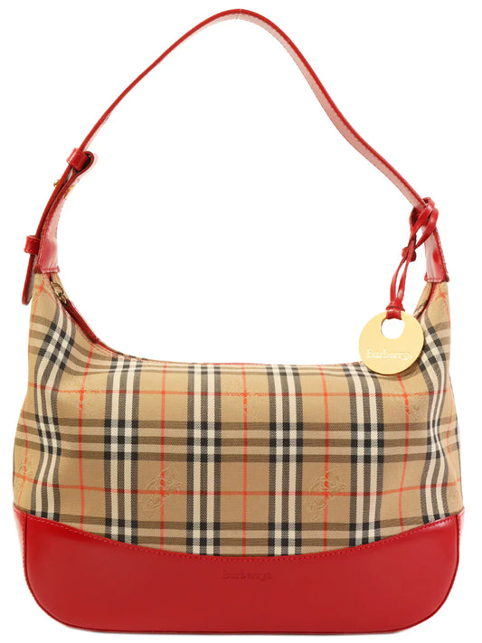 Burberry Nova Check Pattern Logo Charm Handle Bag Red/Beige