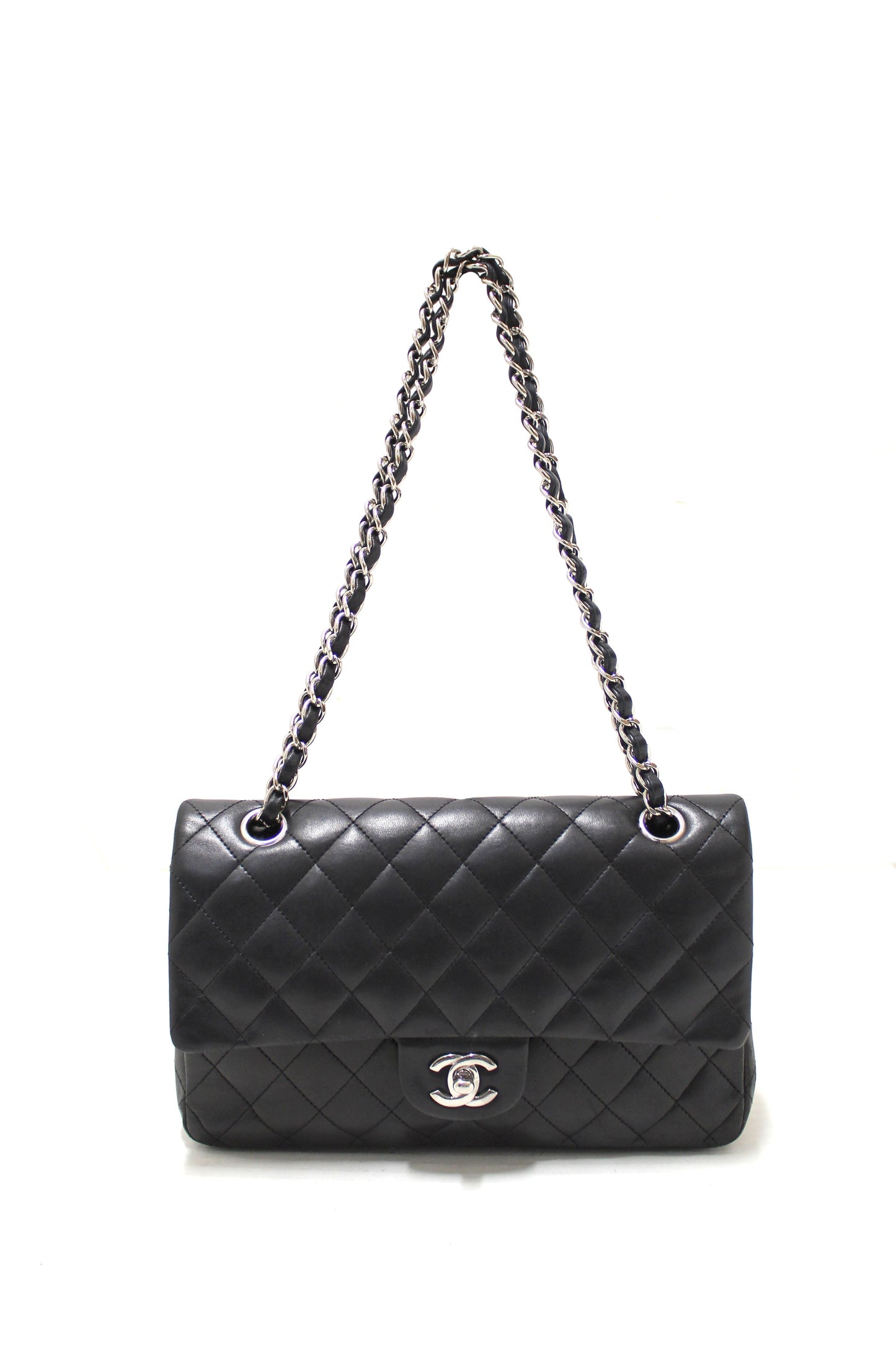Chanel Black Lambskin Leather Medium Classic Flap Chain Bag