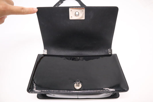 Chanel Old Medium Boy Bag in Black Patent Leather