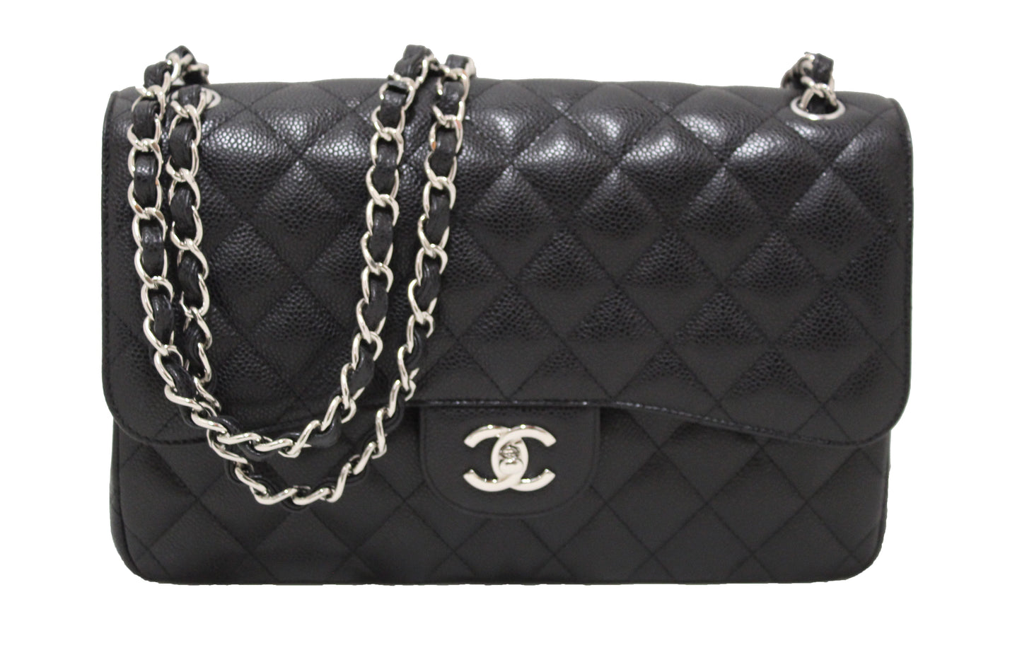 Chanel Black Quilted Caviar Leather Classic Jumbo Double Flap Bag