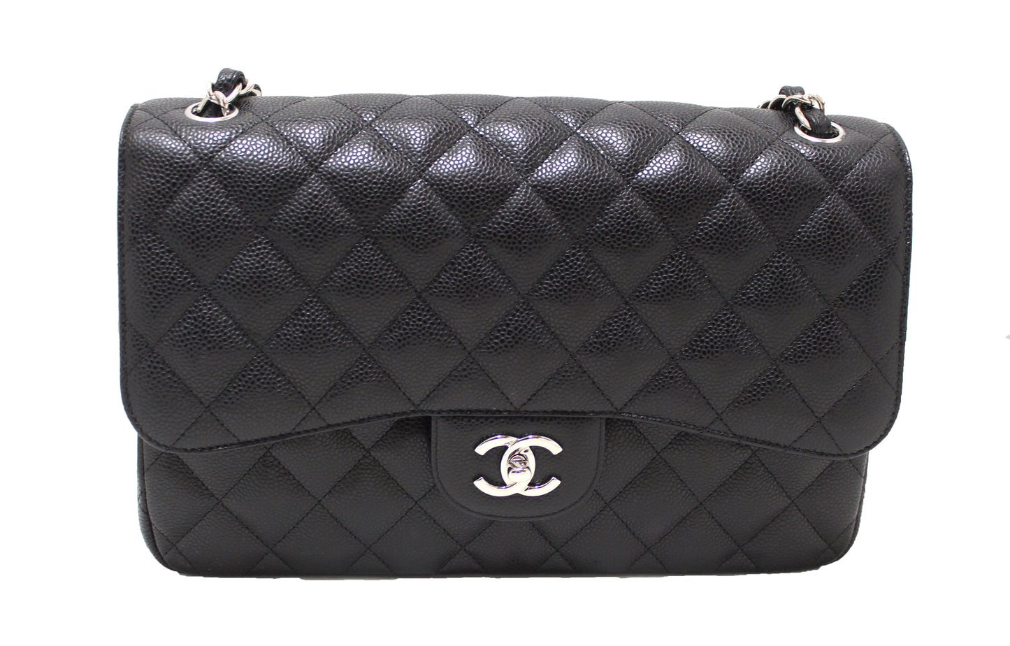Chanel Black Quilted Caviar Leather Classic Jumbo Double Flap Bag