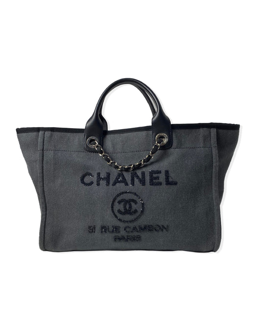 Chanel Black Large Sequins Deauville Tote Bag