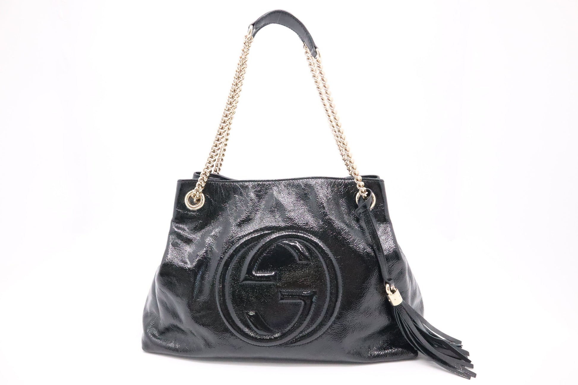 Gucci Soho Chain Shoulder Bag in Black Patent Leather