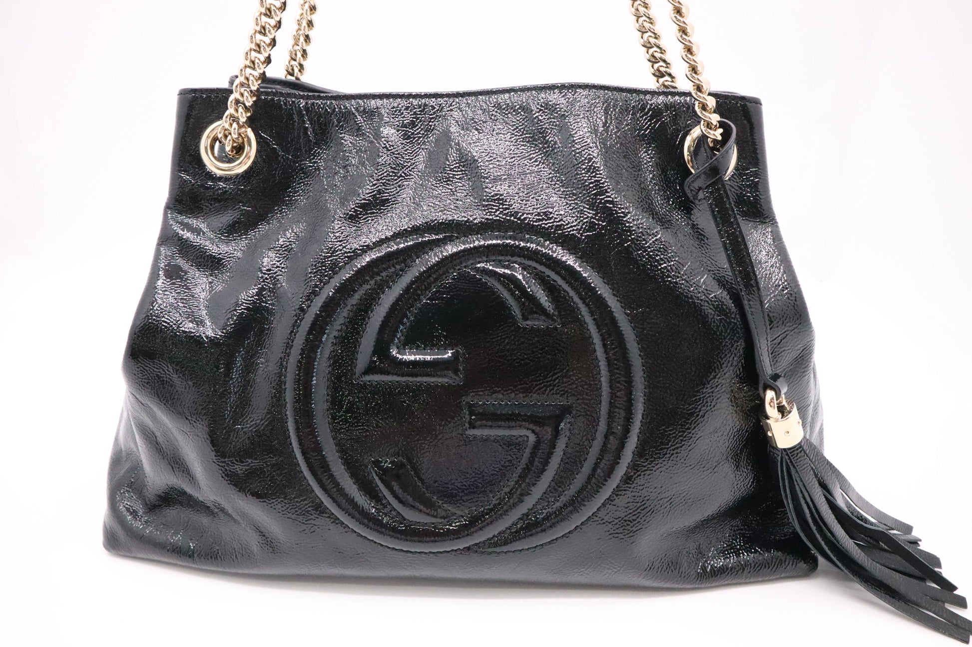 Gucci Soho Chain Shoulder Bag in Black Patent Leather