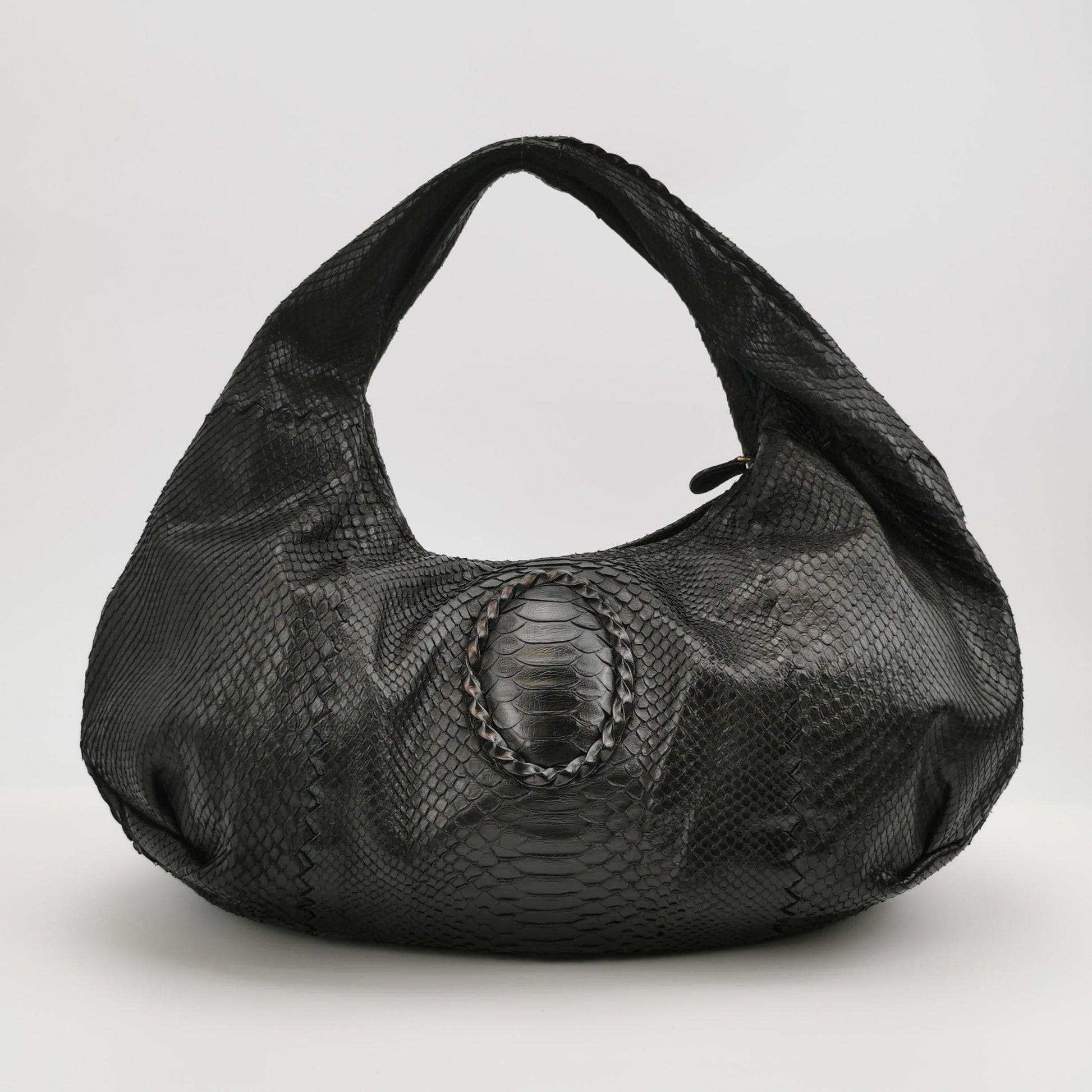 Bottega Veneta Belly Hobo Snake-Skin Leather Black 50cm