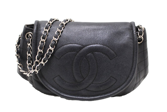 Chanel Black Caviar Leather Timeless Large Half Moon Flap Bag