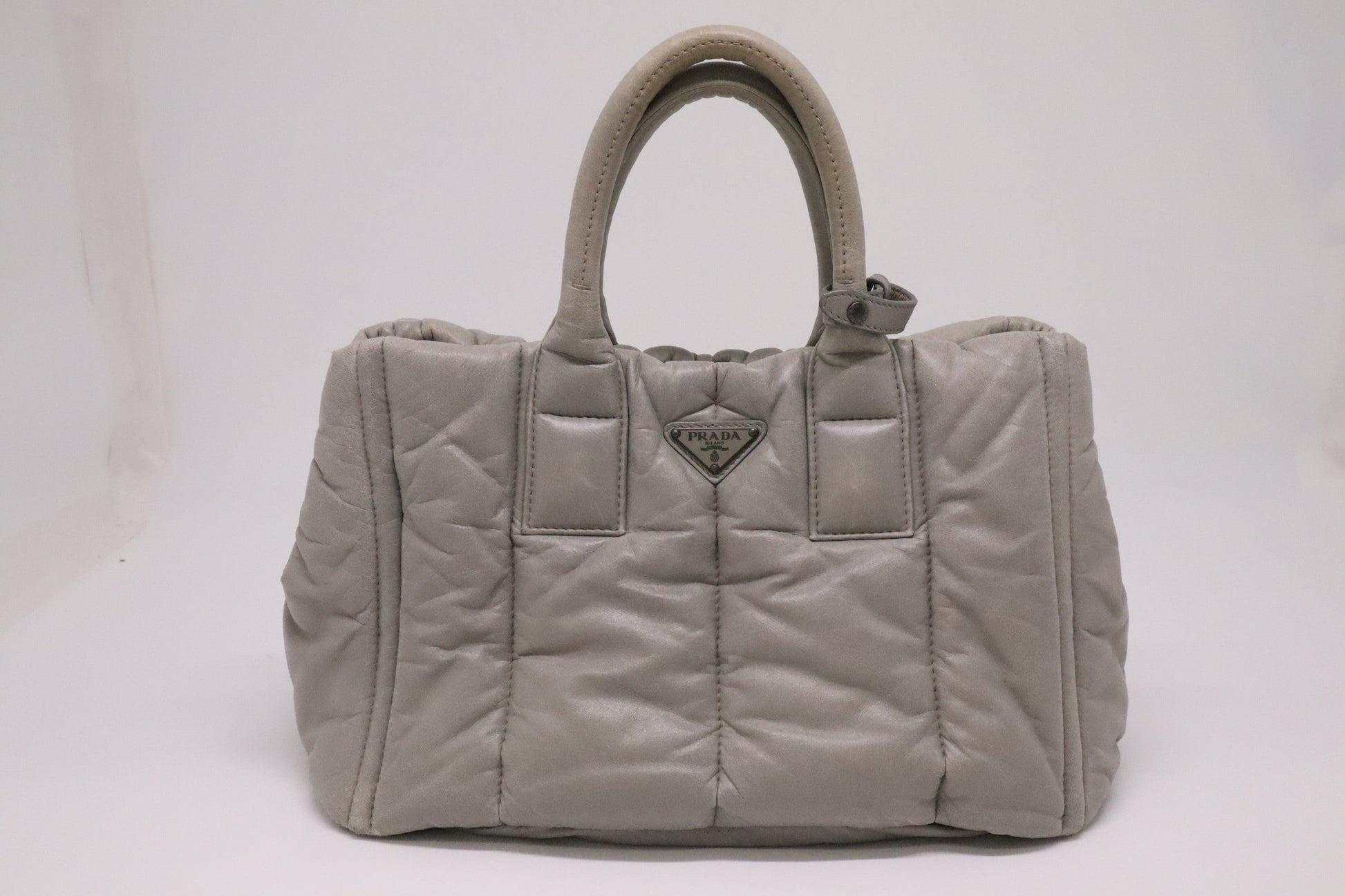 Prada Medium Bomber Tote in Gray Nappa Leather