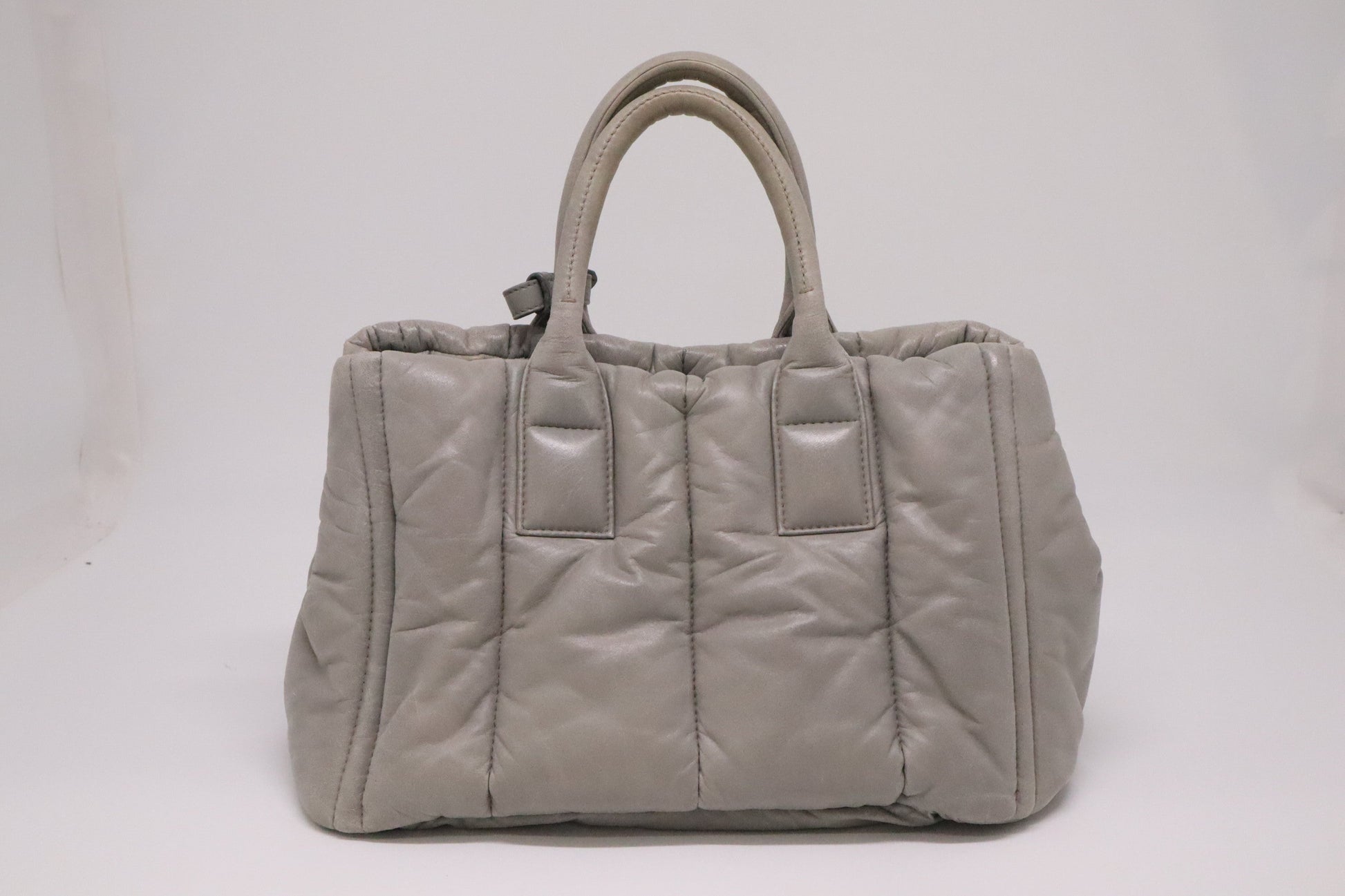 Prada Medium Bomber Tote in Gray Nappa Leather
