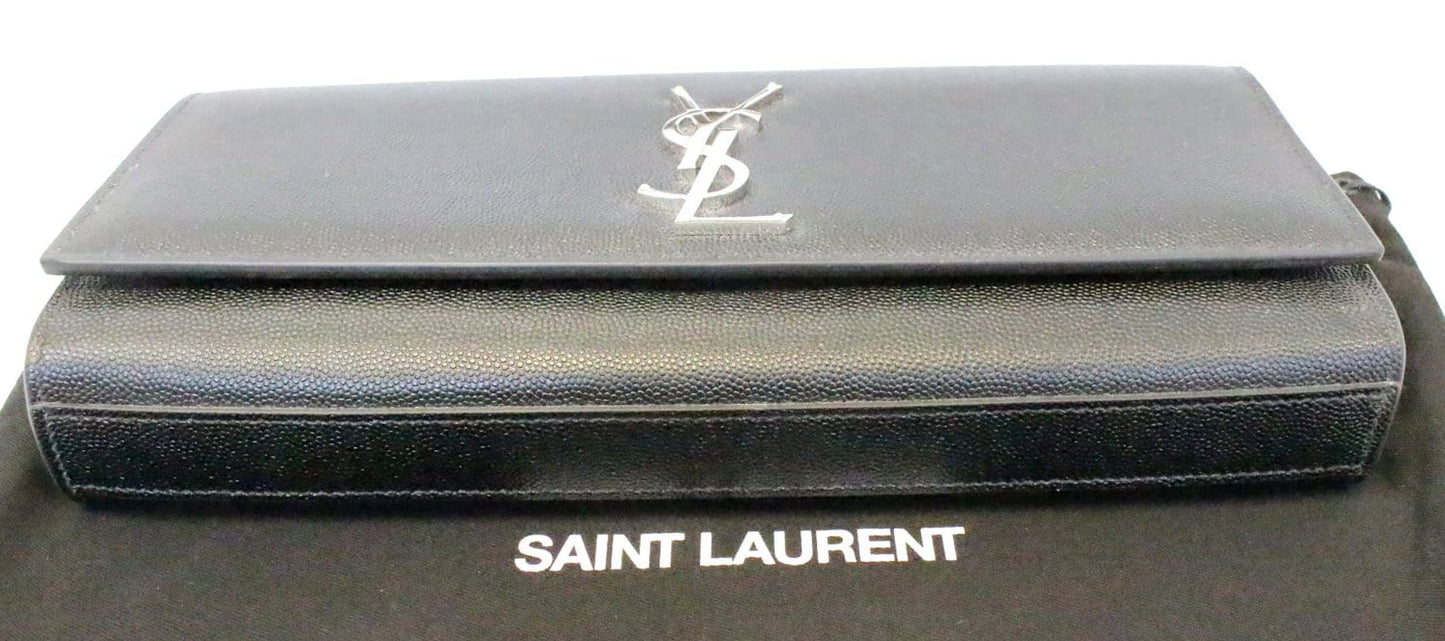 SAINT LAURENT Kate Black Leather Clutch