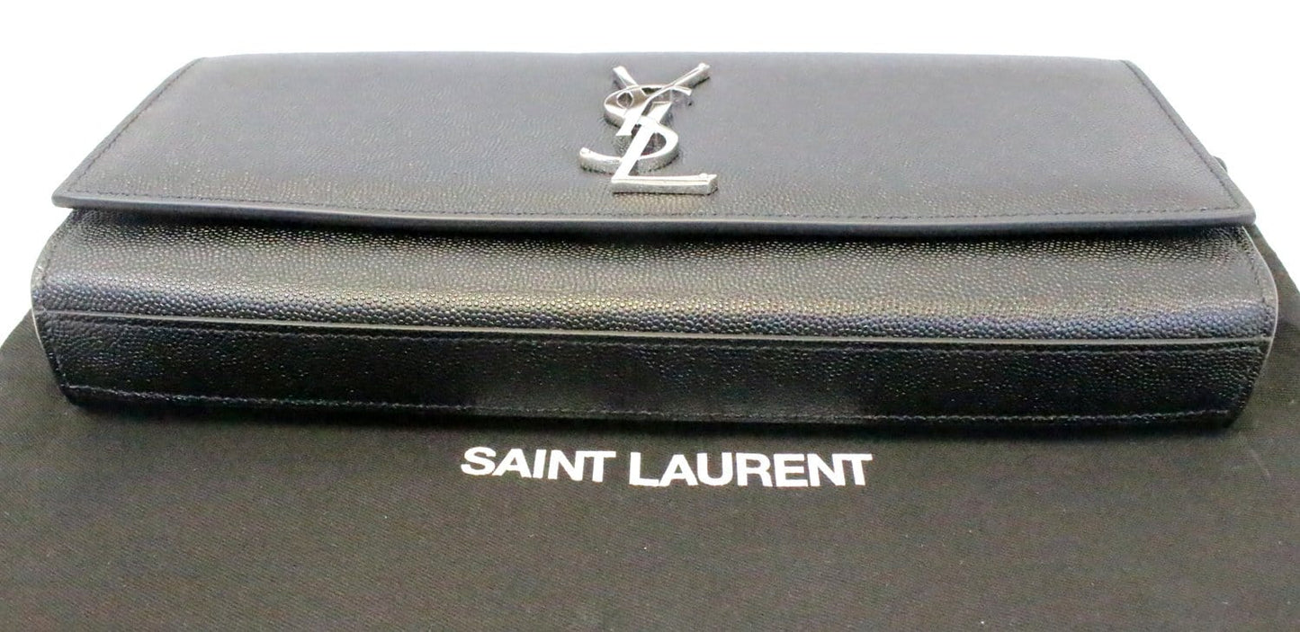 SAINT LAURENT Kate Black Leather Clutch