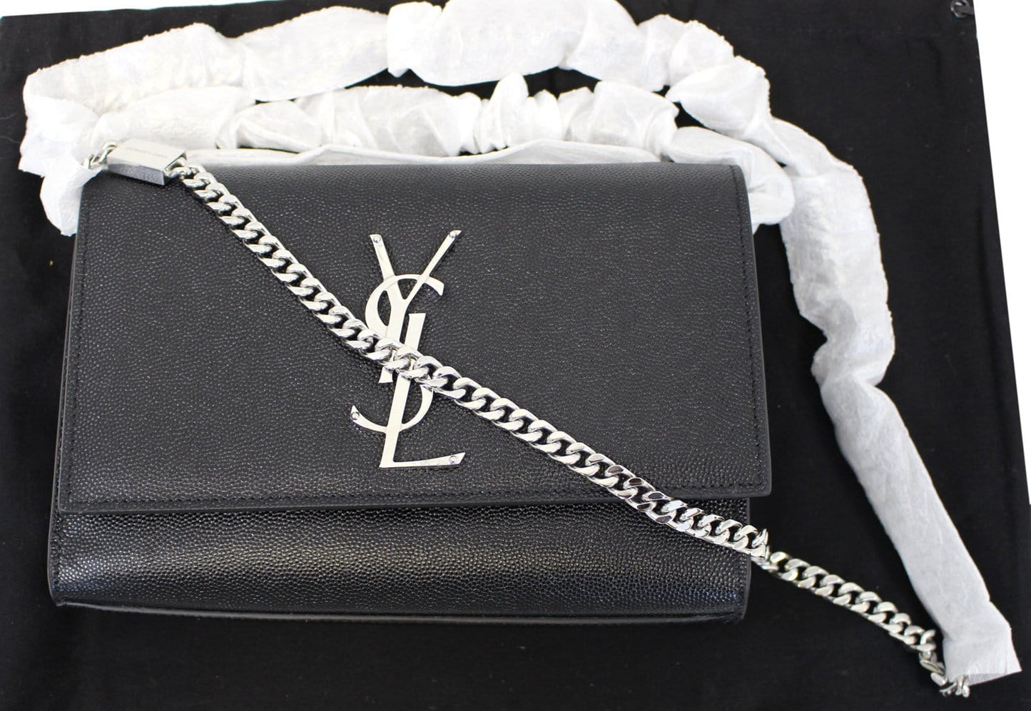 SAINT LAURENT Kate Black Leather Medium Chian Clutch Crossbody Bag