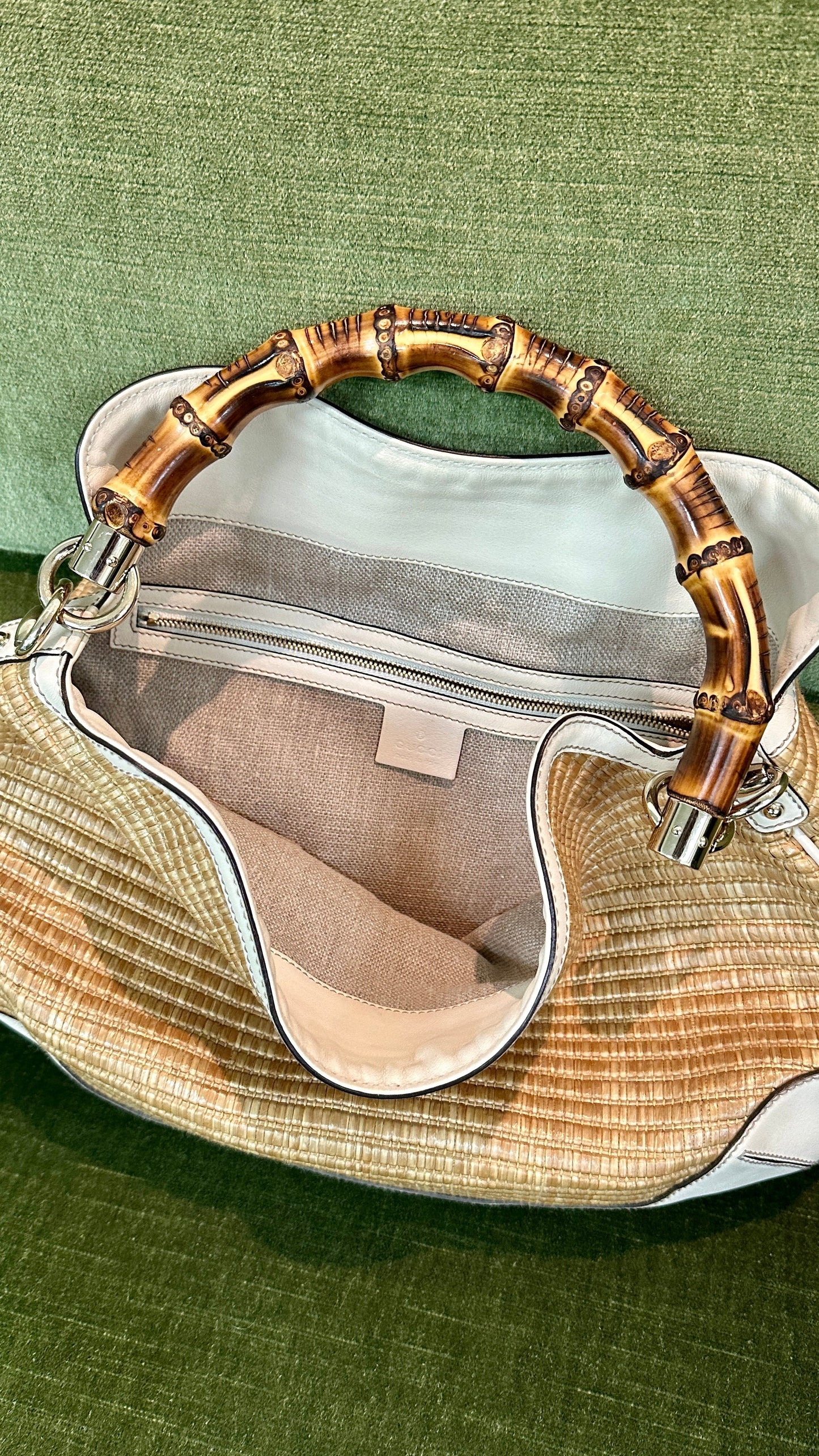 GUCCI Bamboo Raffia Handbag
