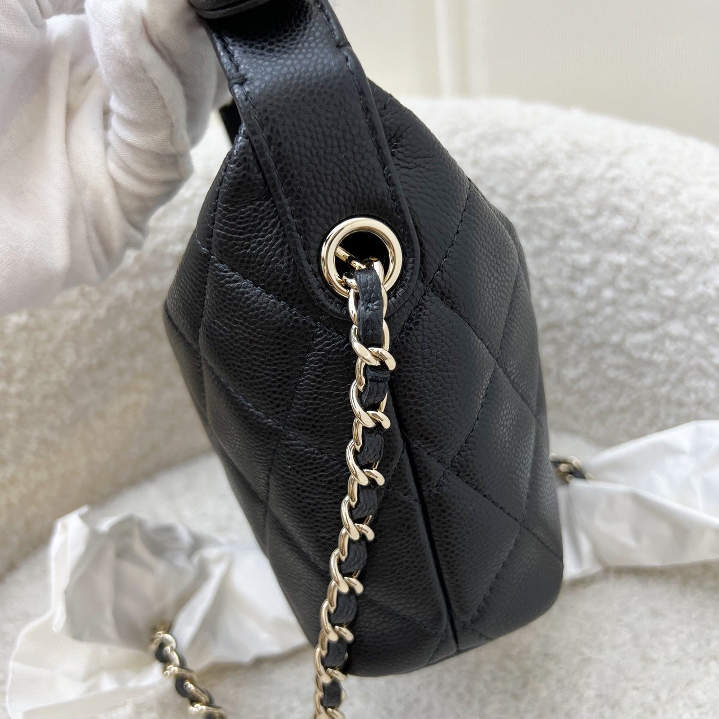 Chanel Classic Quilted Hobo Clutch on Chain in Black Caviar and LGHW (Model: AP4386) Shoulder Bag