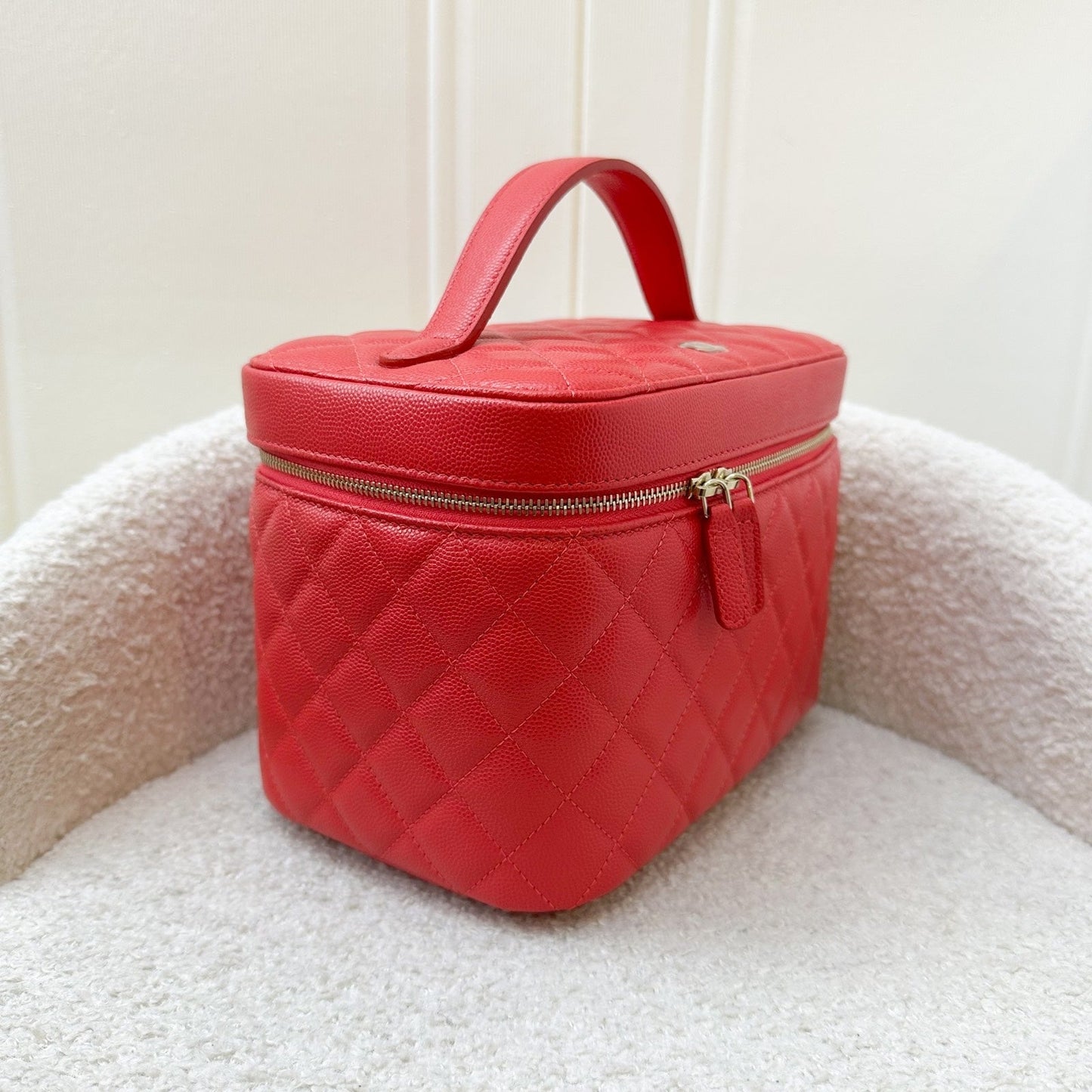 Chanel Top Handle Vanity Case in Raspberry Red Caviar LGHW Handbag