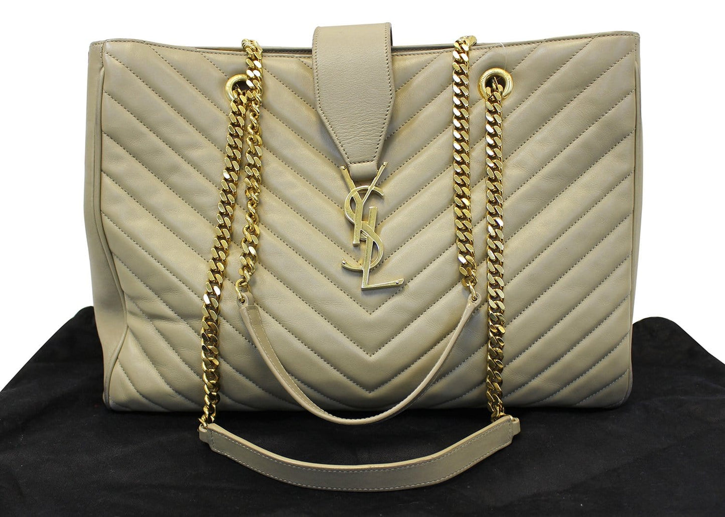 SAINT LAURENT Matelasse Chevron Monogram Shopper Beige Bag - Final Call