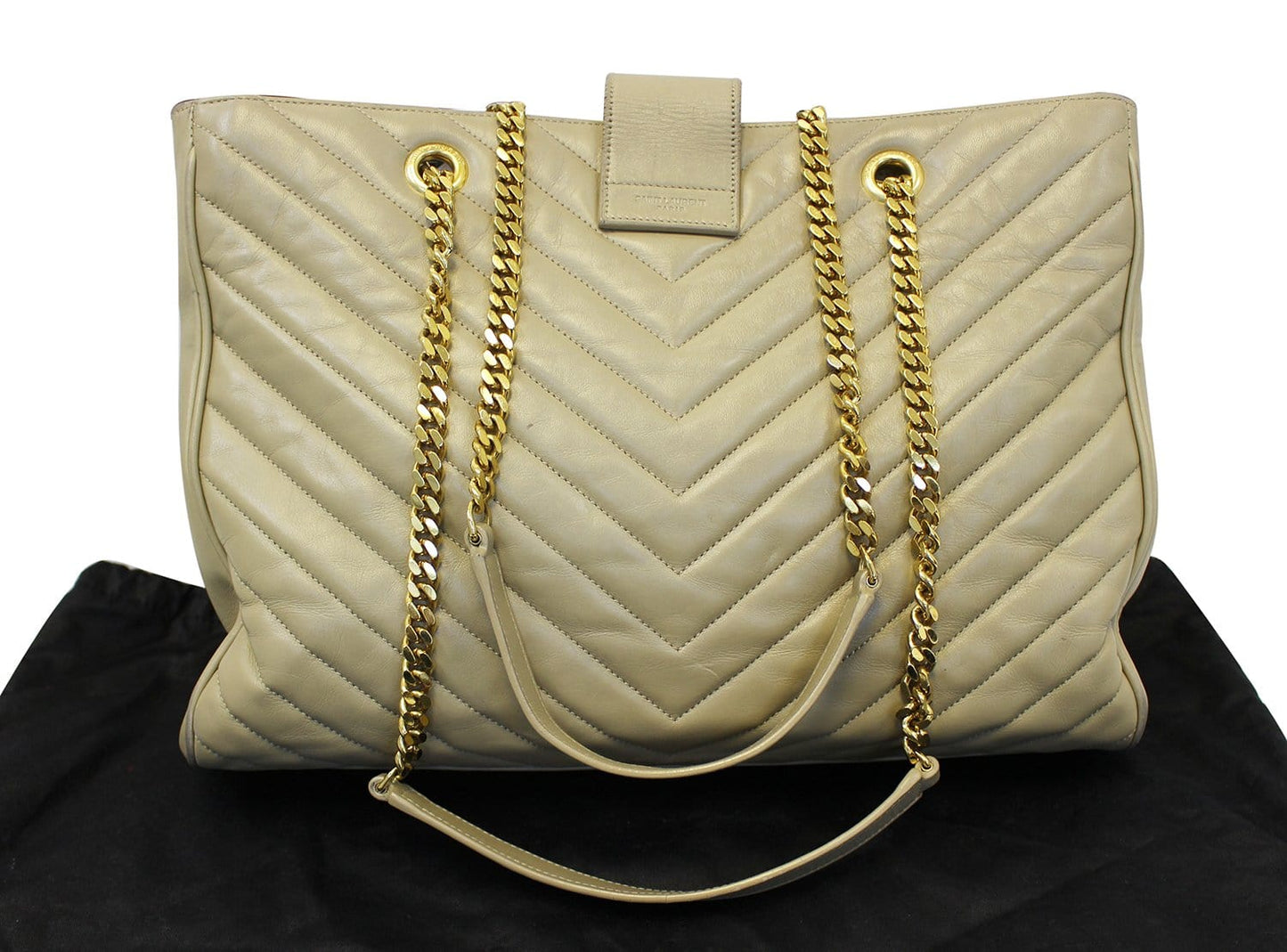 SAINT LAURENT Matelasse Chevron Monogram Shopper Beige Bag - Final Call