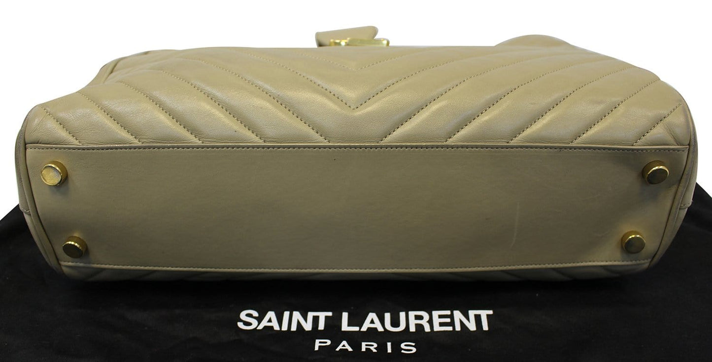 SAINT LAURENT Matelasse Chevron Monogram Shopper Beige Bag - Final Call