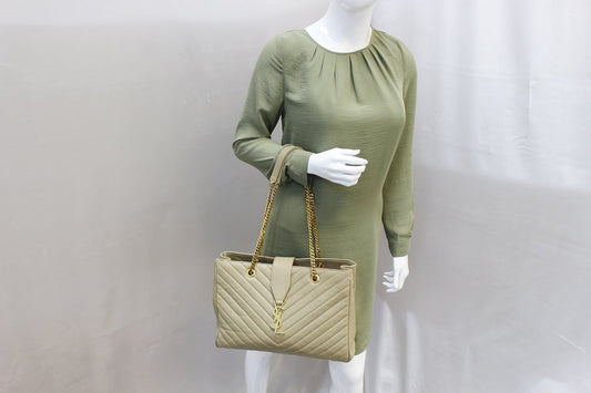 SAINT LAURENT Matelasse Chevron Monogram Shopper Beige Bag - Final Call