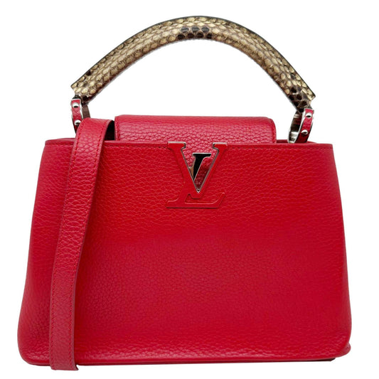 LOUIS VUITTON Capucines BB Python Handle Leather Crossbody Bag Red