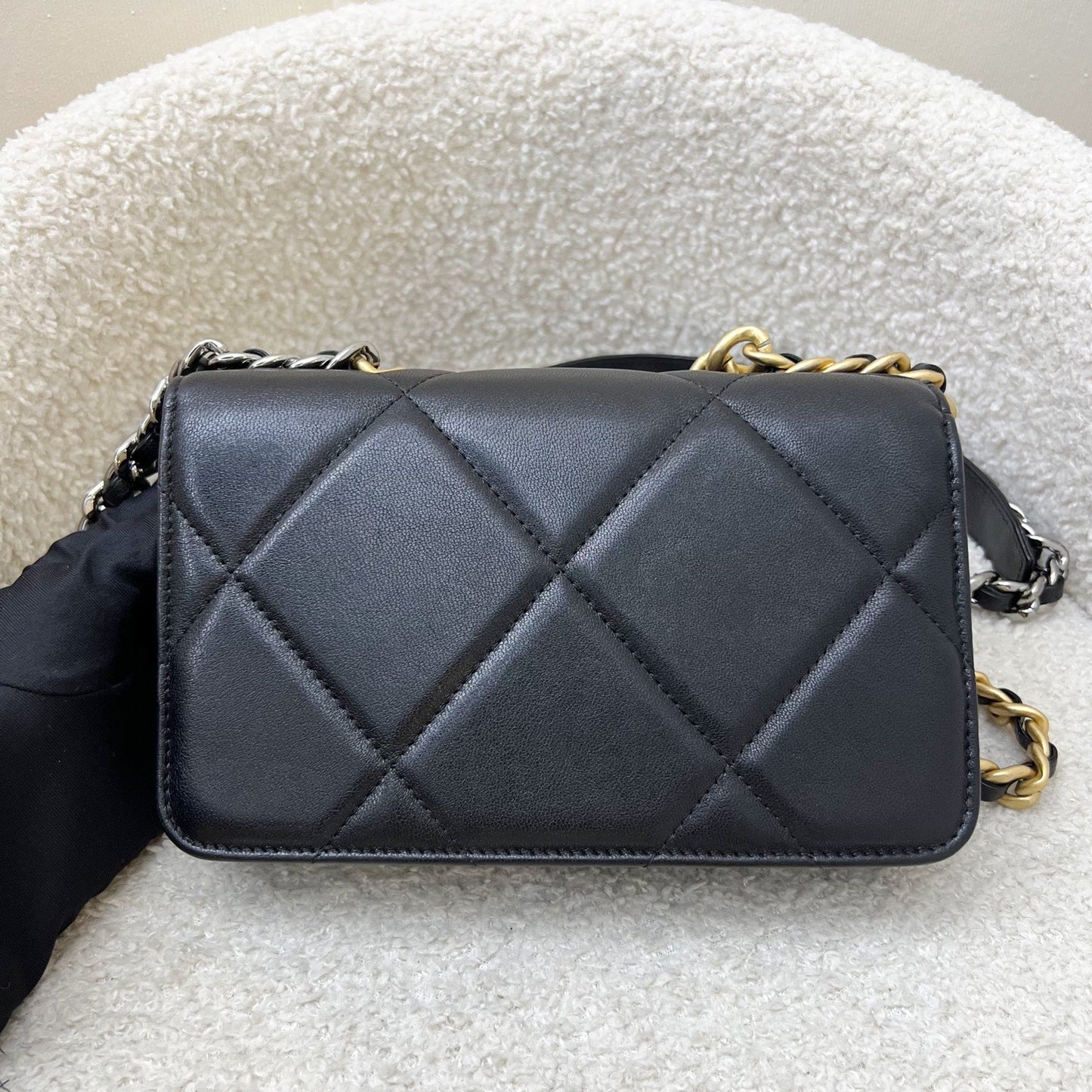 Chanel 19 Wallet on Chain WOC in Black Lambskin and 3-Tone HW (Model: AP0957) Crossbody