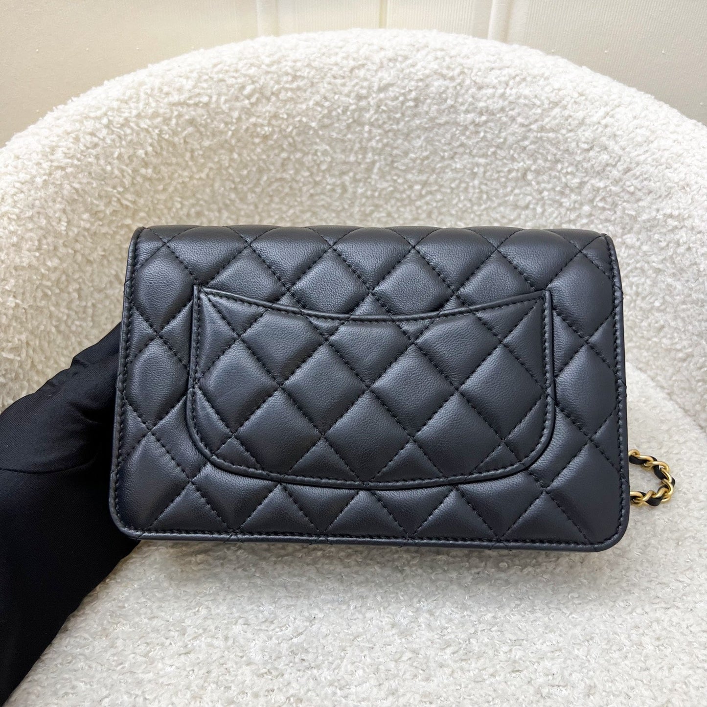 Chanel Pearl Crush Wallet on Chain WOC in Black Lambskin and AGHW (Model: AP1450) Crossbody