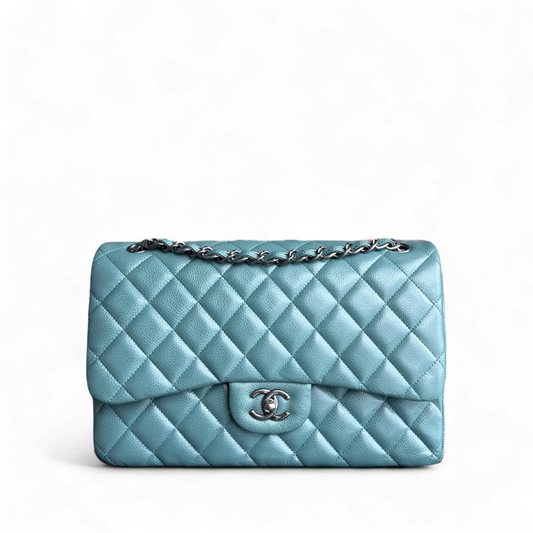 Chanel Classic Flap Jumbo - Caviar 30CM Double Flap Quilted Grained Calfskin Silver Hardware Series 21