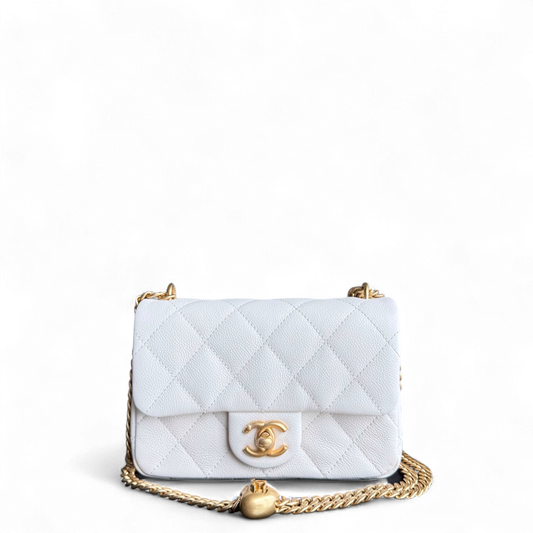 Chanel Flap Mini 21CM Sweetheart 23P - Caviar Quilted White Gold Hardware Microchip